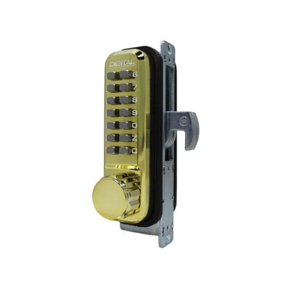 Mechanical Keyless Narrow Stile Hook Bolt Lock Double Combination Bright Brass